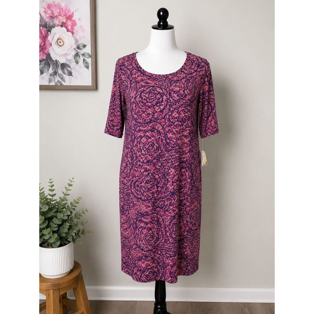 LuLaRoe Julia Dress Womens 3XL Purple Pink Floral Sheath Stretch Knee Length NWT